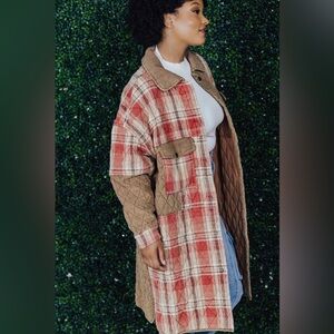 Oli & Hali Quilted Plaid Button Front Oversized Longline Shacket Size S/M